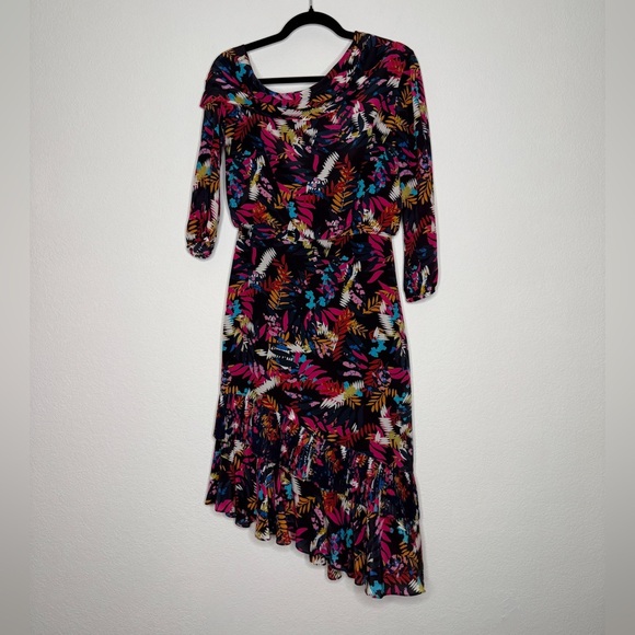 SALONI Lexi Floral Silk Asymmetrical Dress Vibrant Multicolored Size 4 - Picture 1 of 10